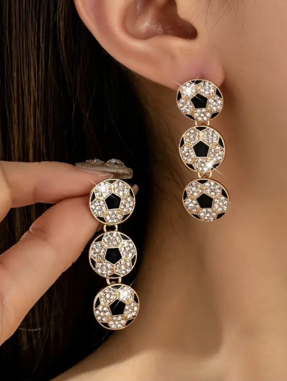 Gold Plated Rhinestone Soccer Earrings